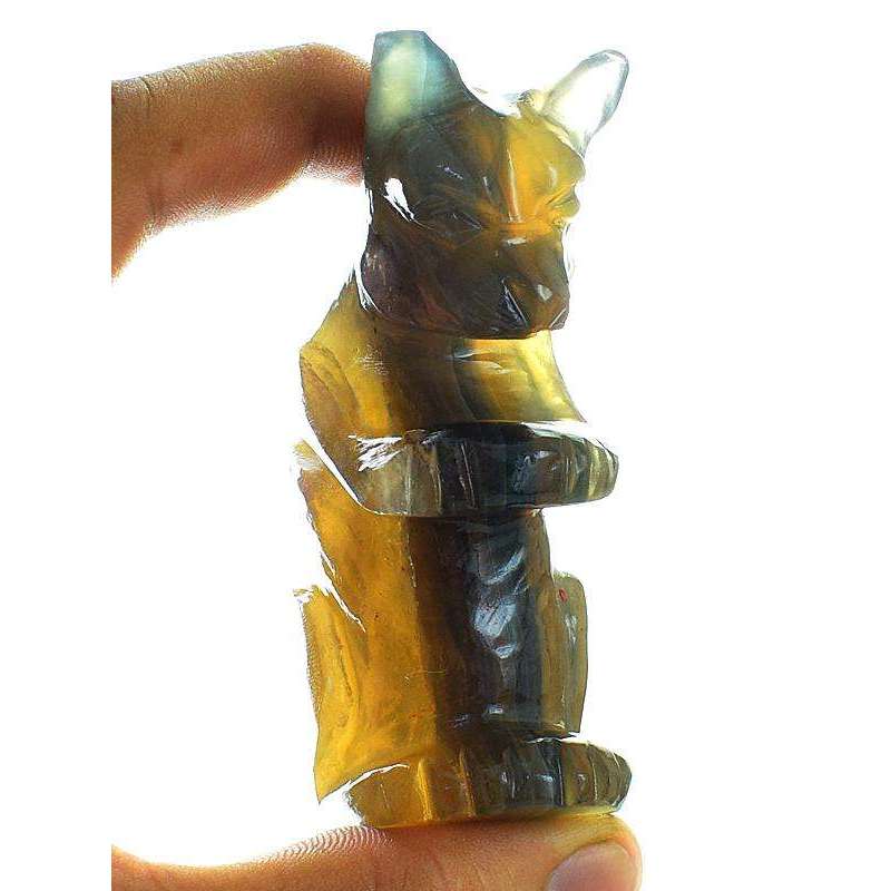 gemsmore:Genuine Multicolor Fluorite Carved Squirrel Gemstone