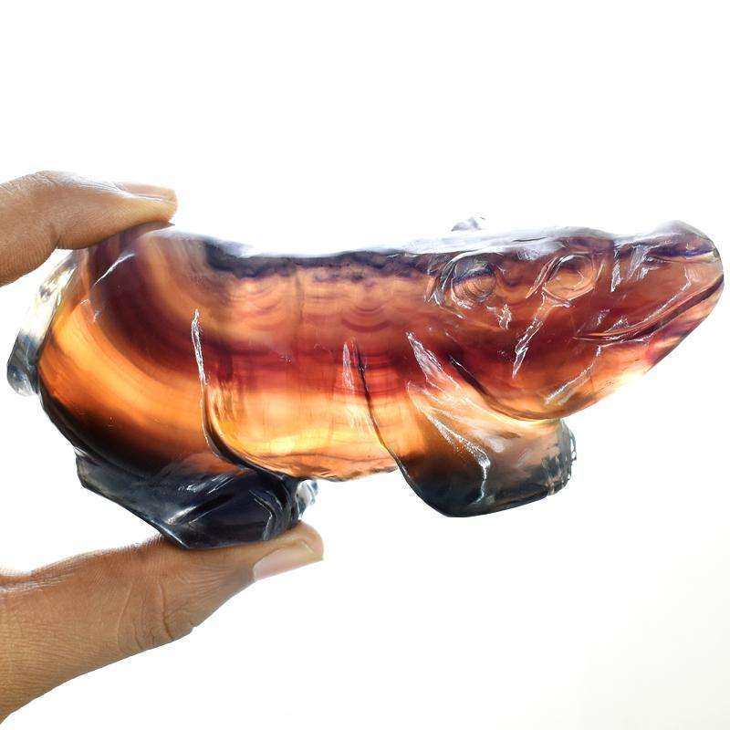 gemsmore:Genuine Multicolor Fluorite Craftsmen Carved Hippo