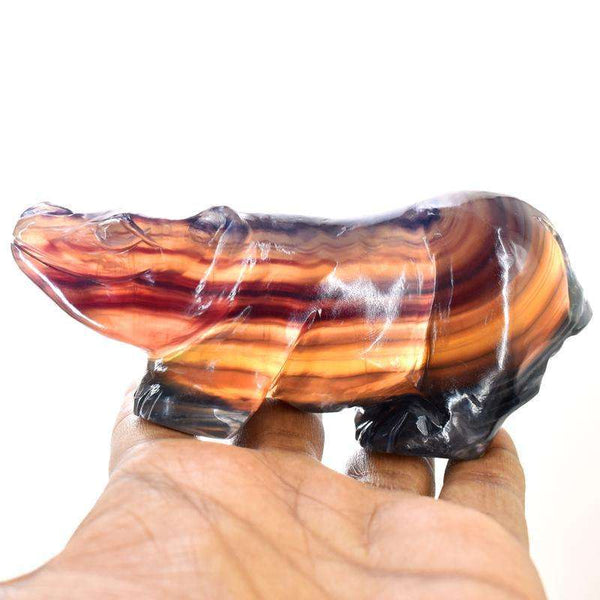 gemsmore:Genuine Multicolor Fluorite Craftsmen Carved Hippo