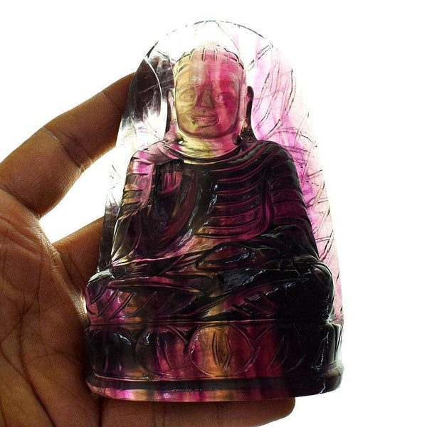 gemsmore:Genuine Multicolor Fluorite Hand Carved Buddha