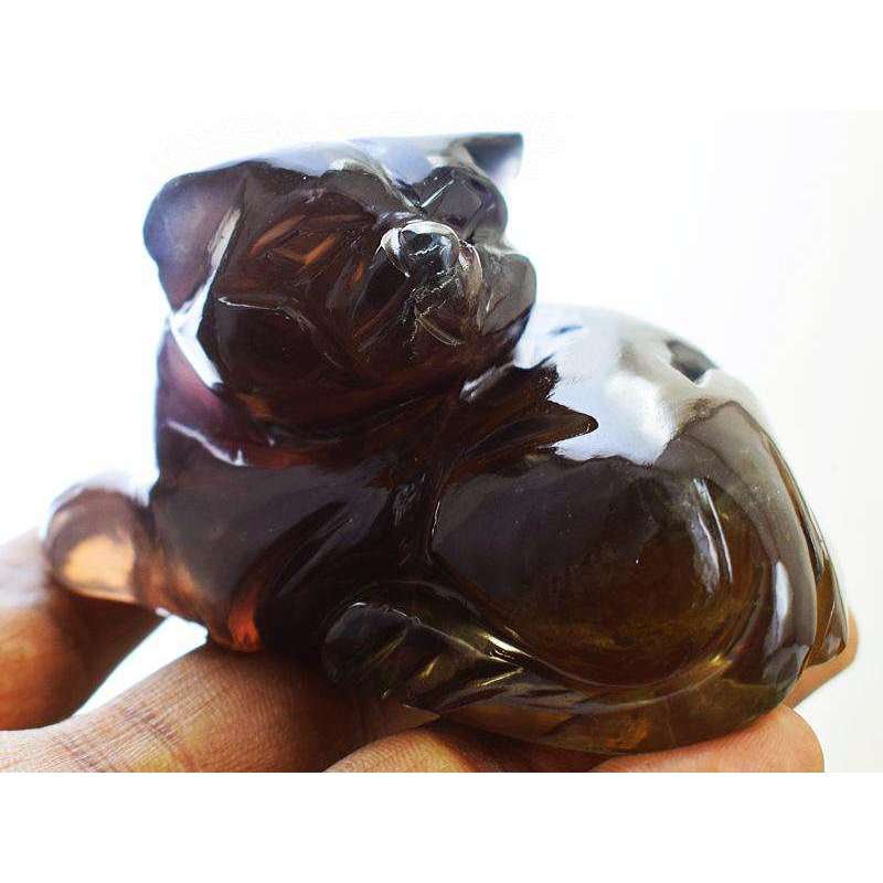 gemsmore:Genuine Multicolor Fluorite Hand Carved Cat