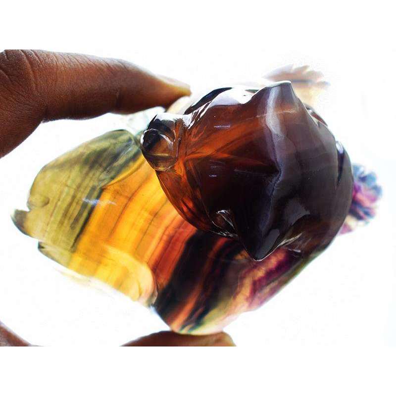 gemsmore:Genuine Multicolor Fluorite Hand Carved Cat