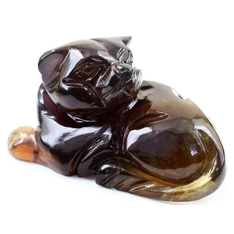 gemsmore:Genuine Multicolor Fluorite Hand Carved Cat