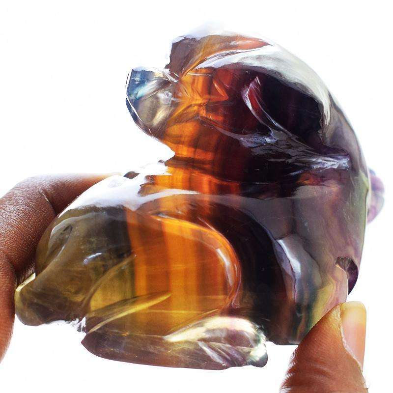 gemsmore:Genuine Multicolor Fluorite Hand Carved Cat