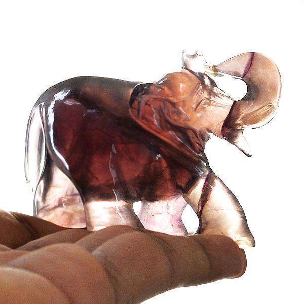 gemsmore:Genuine Multicolor Fluorite Hand Carved Elephant