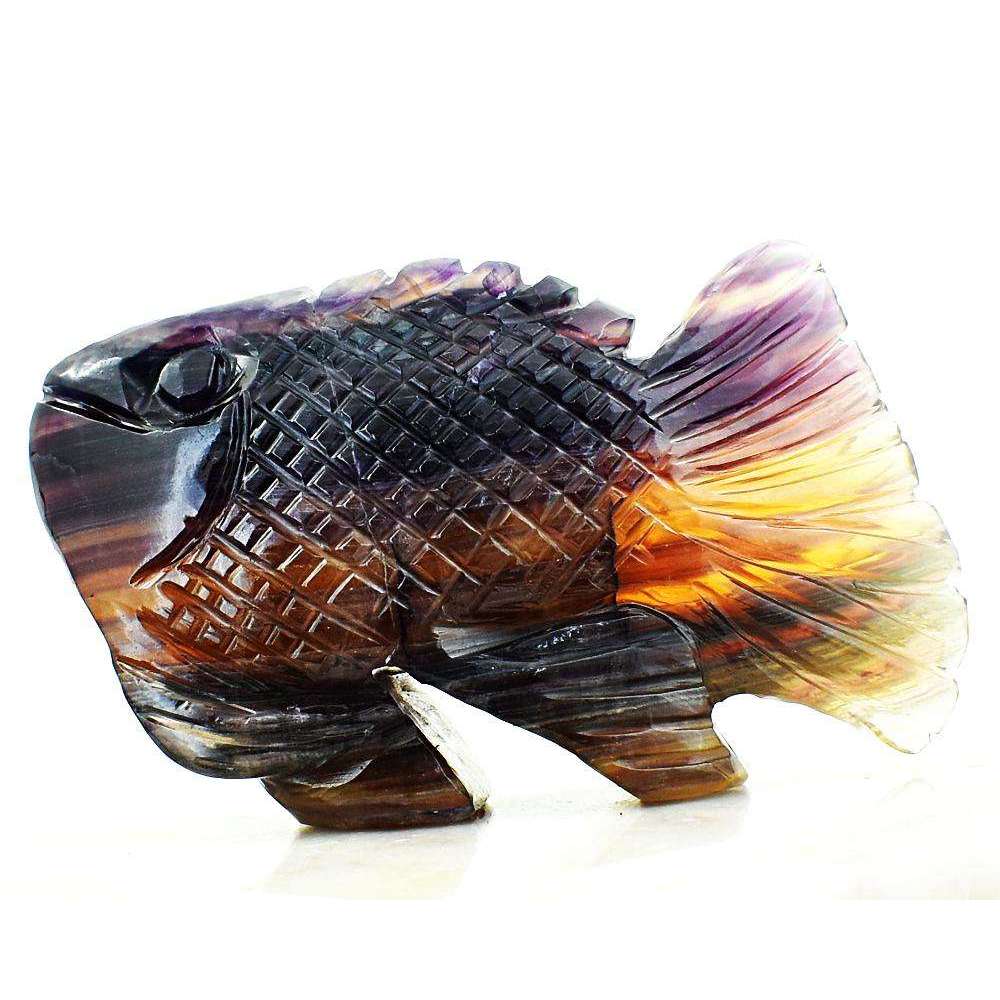 gemsmore:Genuine Multicolor Fluorite Hand Carved Fish