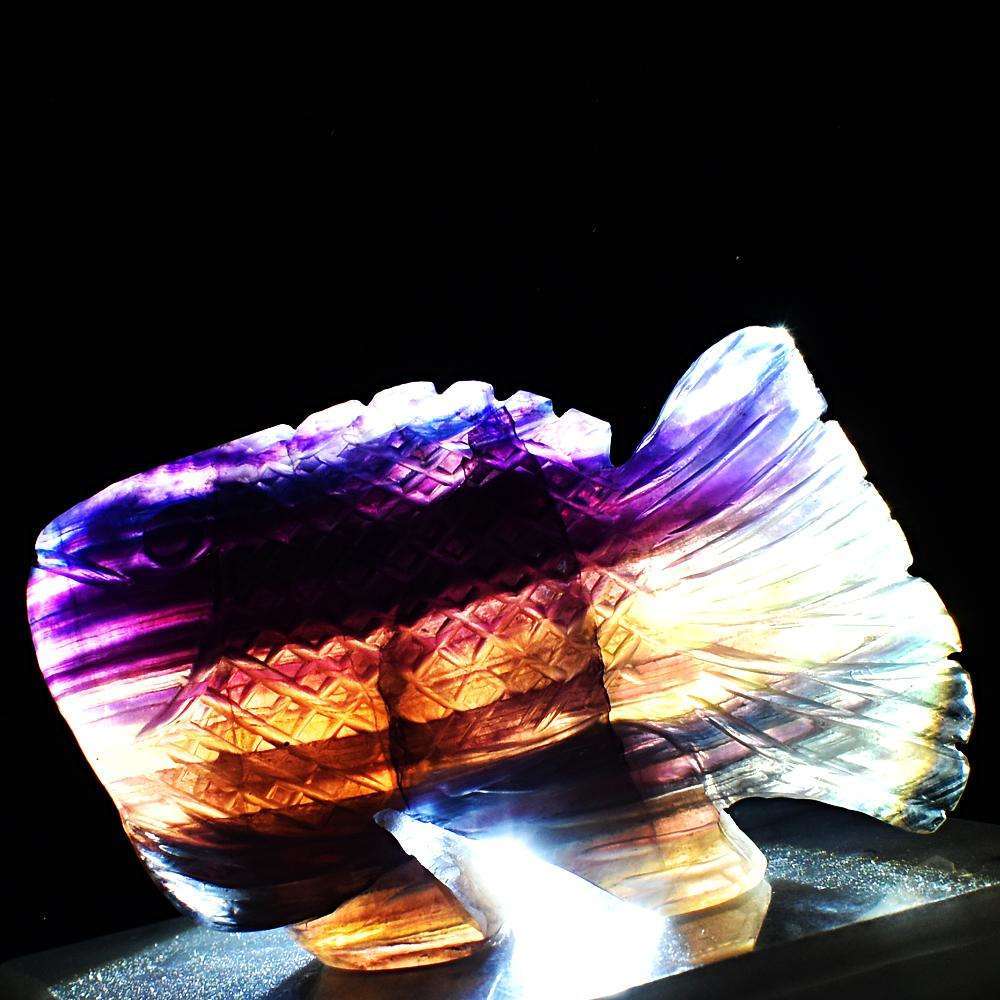 gemsmore:Genuine Multicolor Fluorite Hand Carved Fish