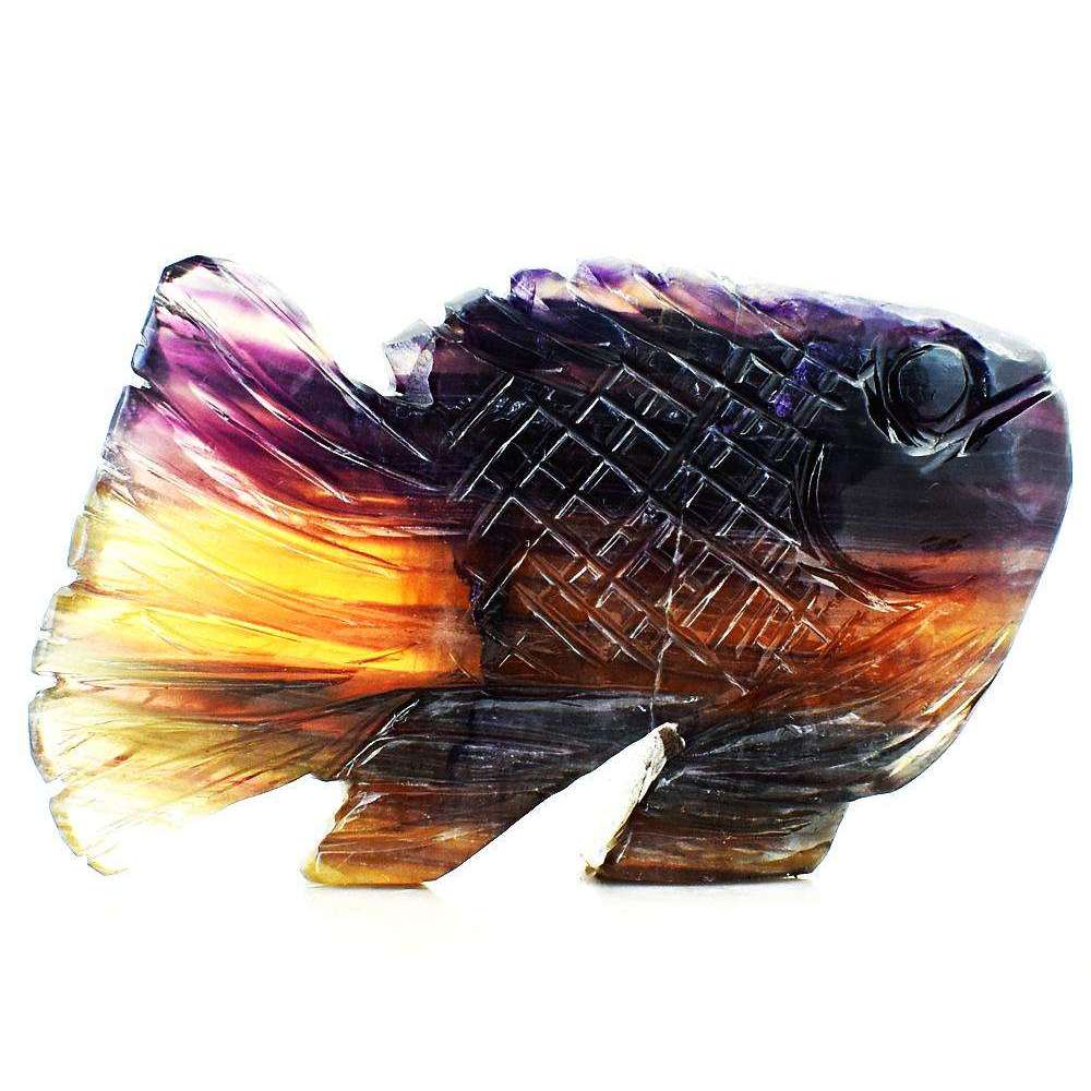 gemsmore:Genuine Multicolor Fluorite Hand Carved Fish