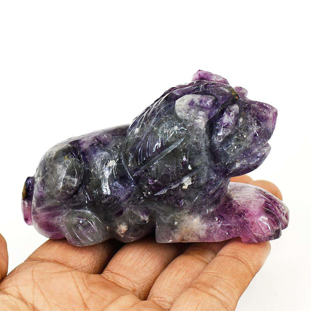 gemsmore:Genuine Multicolor Fluorite Hand Carved Genuine Crystal Gemstone Carving Lion