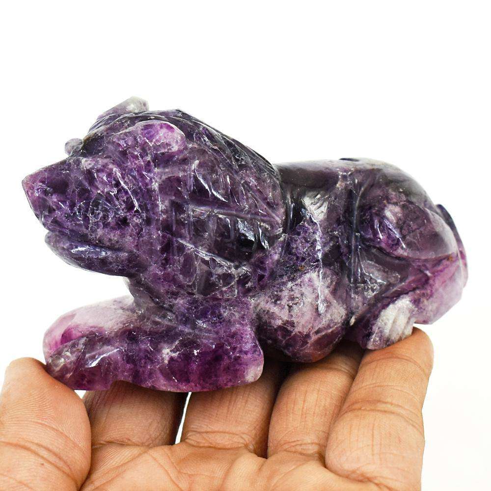 gemsmore:Genuine Multicolor Fluorite Hand Carved Genuine Crystal Gemstone Carving Lion
