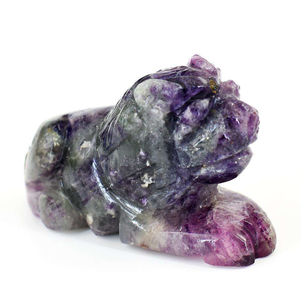 gemsmore:Genuine Multicolor Fluorite Hand Carved Genuine Crystal Gemstone Carving Lion