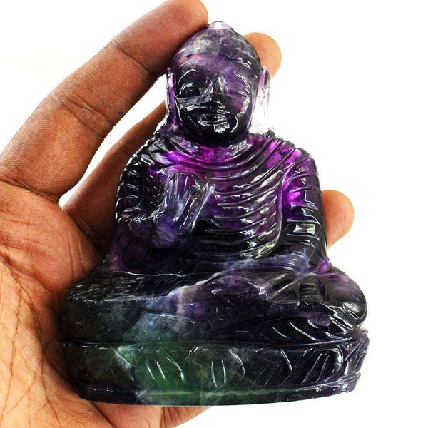 gemsmore:Genuine Multicolor Fluorite Hand Carved Genuine Crystal Gemstone Carving Lord Buddha