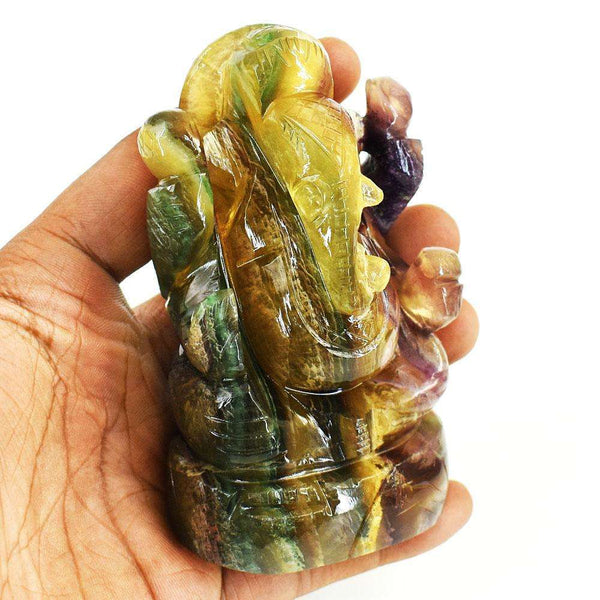 gemsmore:Genuine Multicolor Fluorite Hand Carved Genuine Crystal Gemstone Carving Lord Ganesha