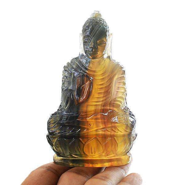 gemsmore:Genuine Multicolor Fluorite Hand Carved Lord Buddha Idol