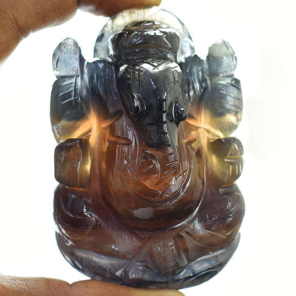 gemsmore:Genuine Multicolor Fluorite Hand Carved Lord Ganesha Idol