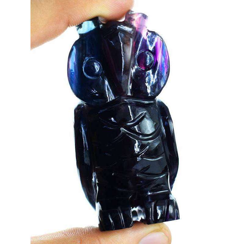 gemsmore:Genuine Multicolor Fluorite Hand Carved Owl