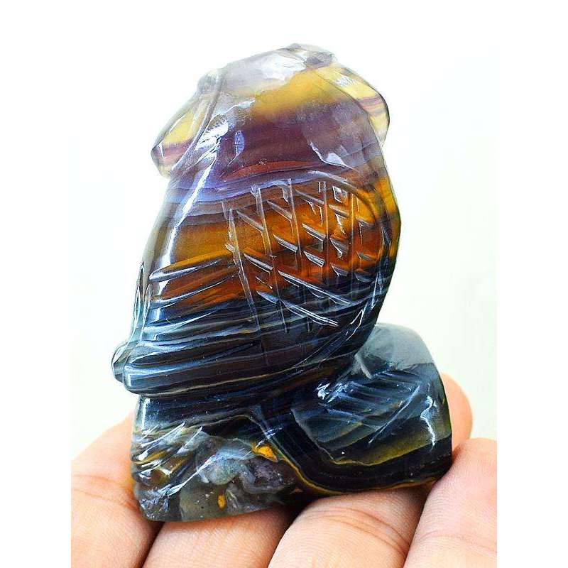 gemsmore:Genuine Multicolor Fluorite Hand Carved Owl