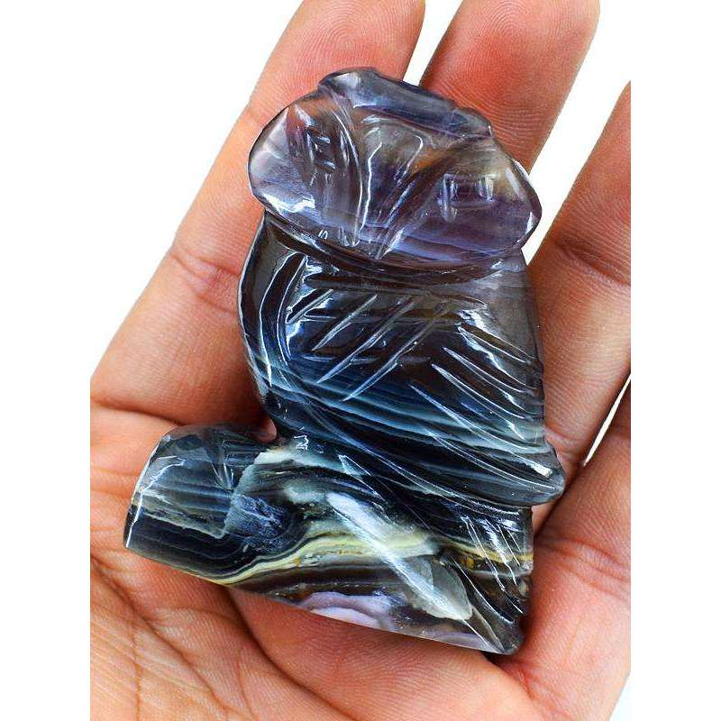 gemsmore:Genuine Multicolor Fluorite Hand Carved Owl