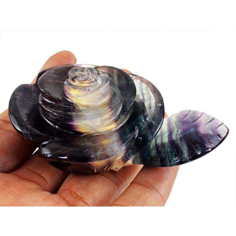 gemsmore:Genuine Multicolor Fluorite Hand Carved Rose Flower