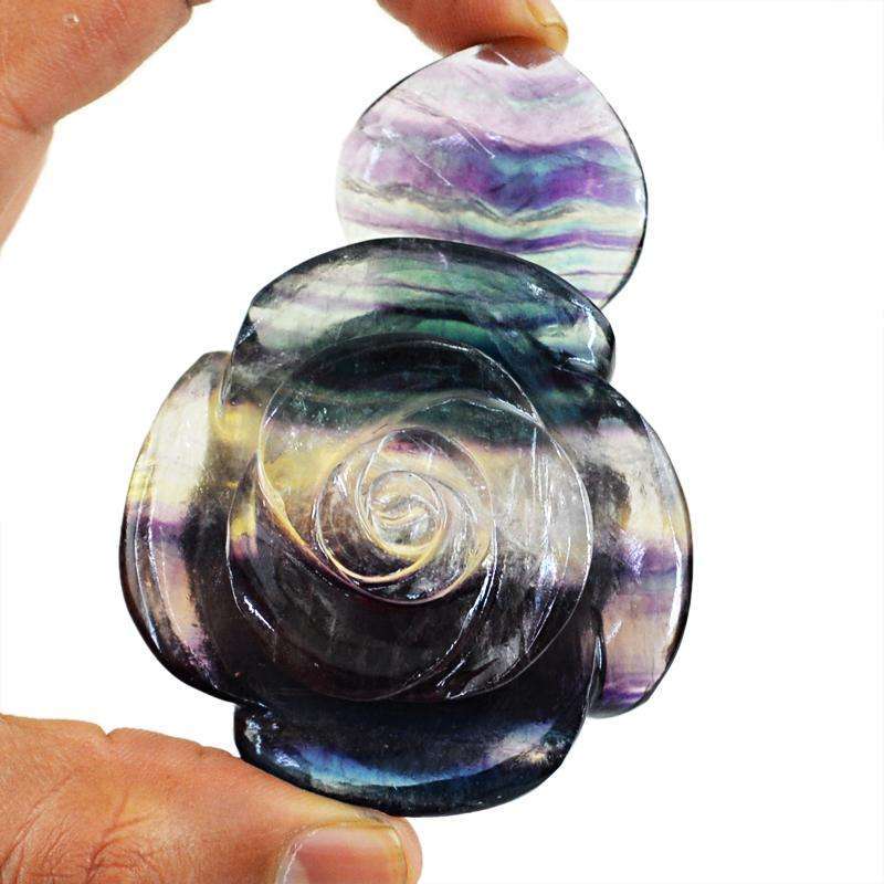 gemsmore:Genuine Multicolor Fluorite Hand Carved Rose Flower