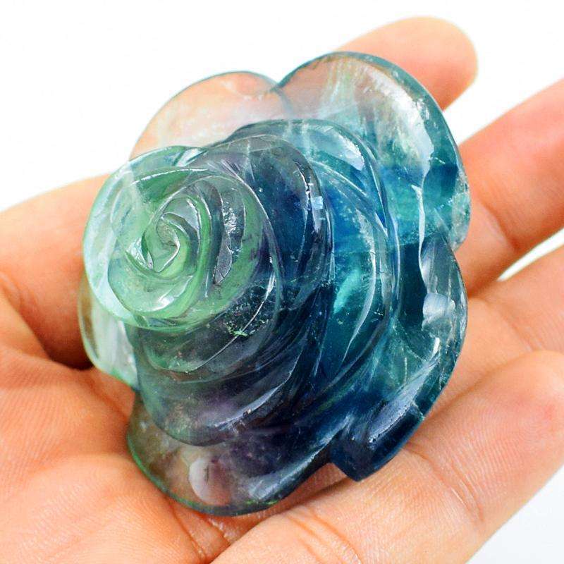 gemsmore:Genuine Multicolor Fluorite Hand Carved Rose Gemstone