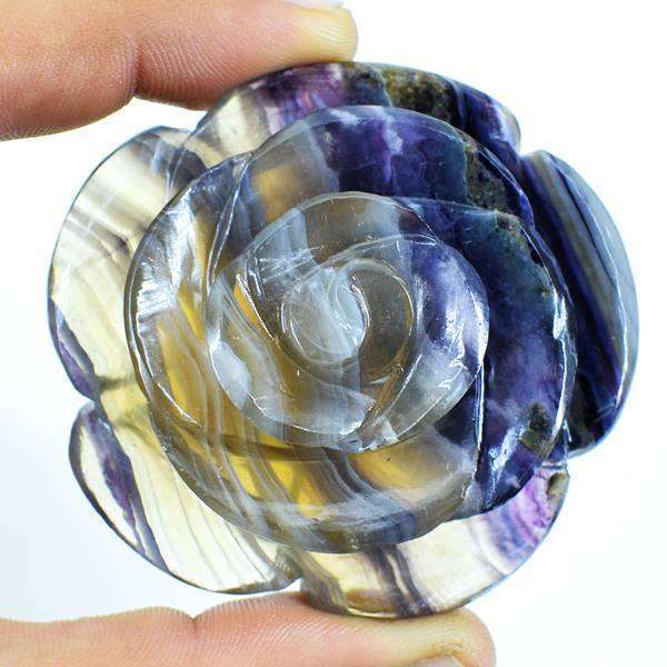 gemsmore:Genuine Multicolor Fluorite Hand Carved Rose