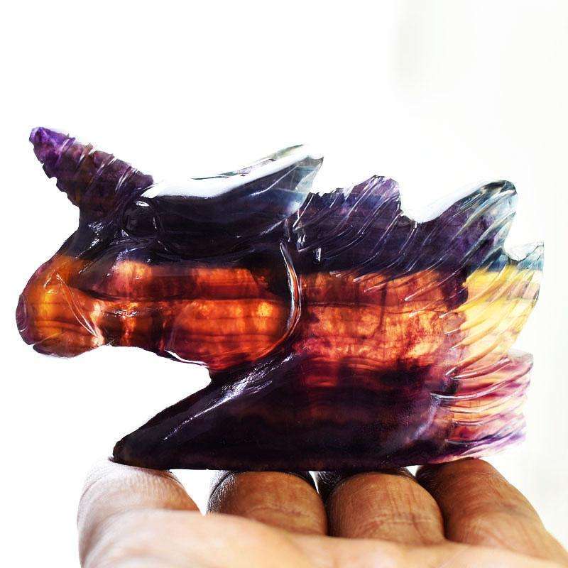 gemsmore:Genuine Multicolor Fluorite Hand Carved Unicorn Head