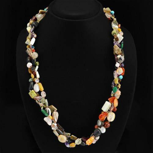 gemsmore:Genuine Multicolor Gemstone Beautiful Beads Necklace Strand