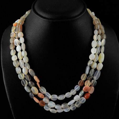 gemsmore:Genuine Multicolor Moonstone 3 Line Beads Necklace