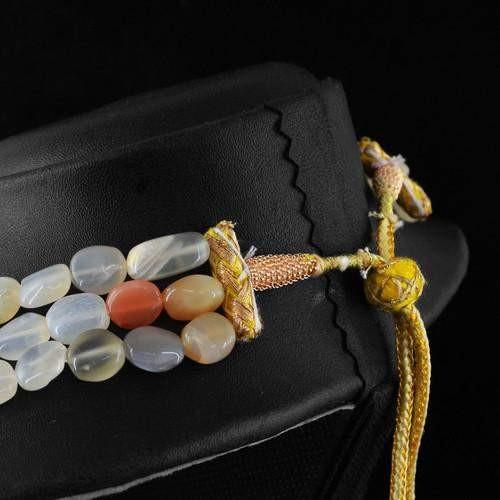 gemsmore:Genuine Multicolor Moonstone 3 Line Beads Necklace