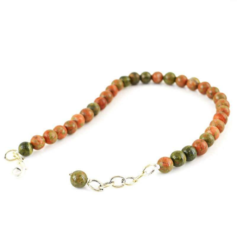 gemsmore:Genuine Natural Blood Green Unakite Bracelet Round Shape Beads
