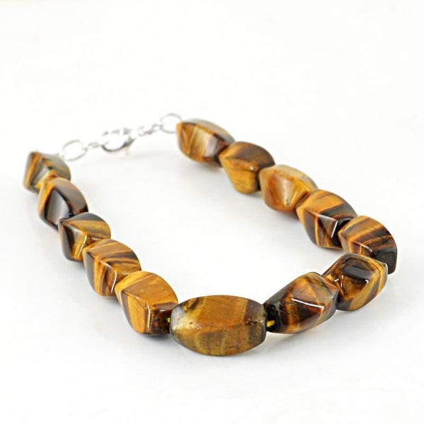 gemsmore:Genuine Natural Golden Tiger Eye Bracelet Untreated Beads