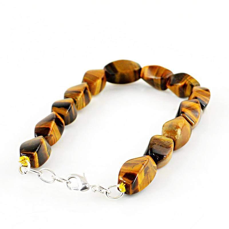 gemsmore:Genuine Natural Golden Tiger Eye Bracelet Untreated Beads