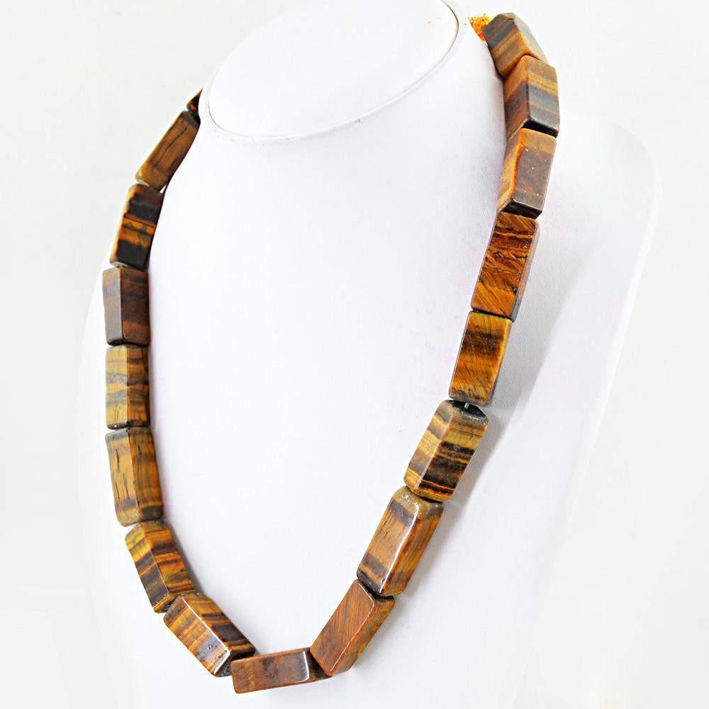 gemsmore:Genuine Natural Golden Tiger Eye Necklace Single Strand Untreated Beads