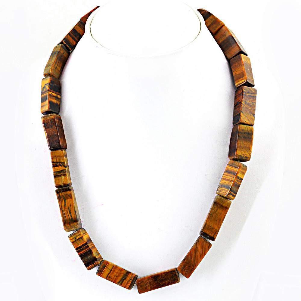 gemsmore:Genuine Natural Golden Tiger Eye Necklace Single Strand Untreated Beads