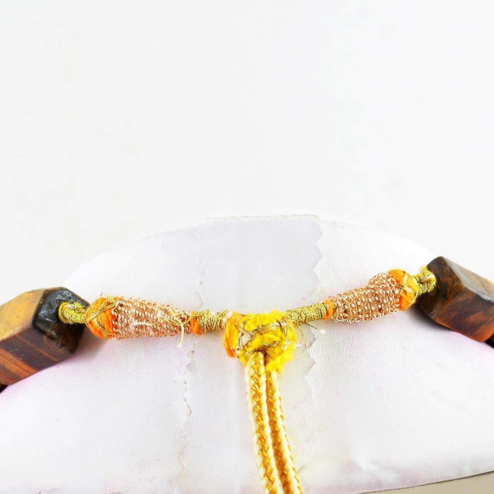 gemsmore:Genuine Natural Golden Tiger Eye Necklace Single Strand Untreated Beads