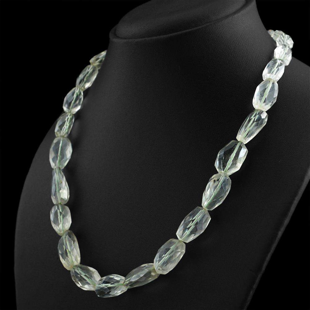 gemsmore:Genuine Natural Green Amethyst Necklace Untreated Faceted Beads