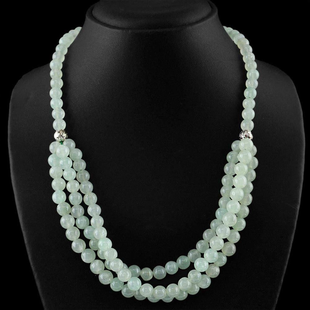 gemsmore:Genuine Natural Green Aquamarine Necklace Round Beads