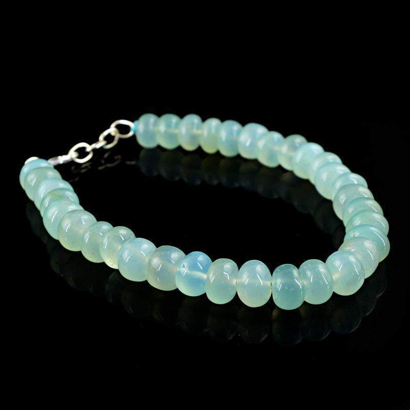 gemsmore:Genuine Natural Green Chalcedony Bracelet Round Shape Beads