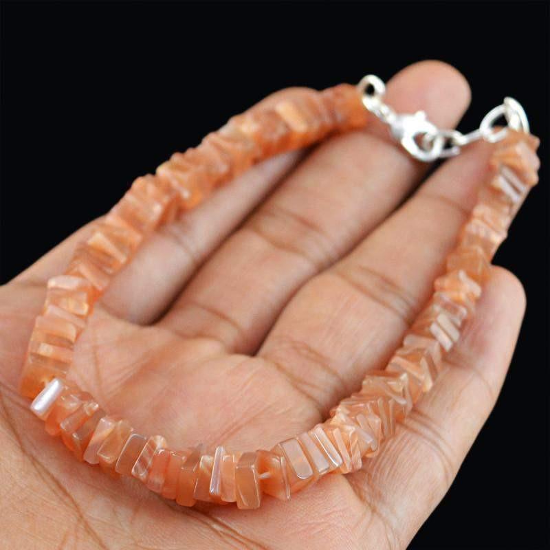 gemsmore:Genuine Natural Moonstone Bracelet Untreated Beads