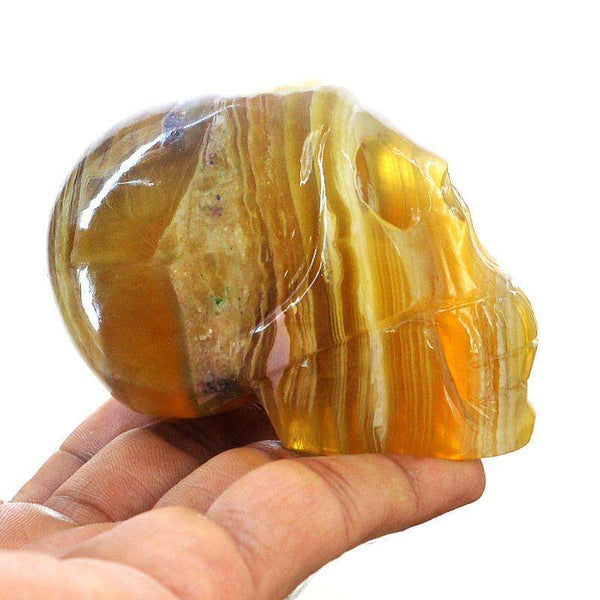 gemsmore:Genuine Natural Multicolor Fluorite Carved Skull