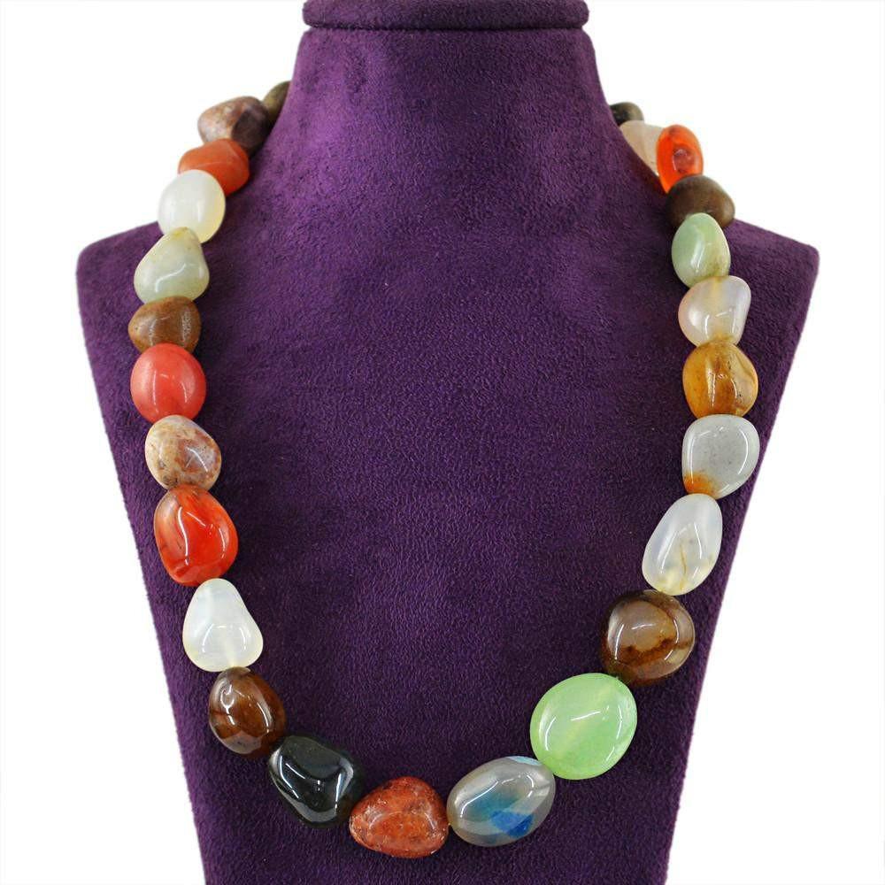 gemsmore:Genuine Natural Multicolor Multi Gemstone Necklace Untreated Beads