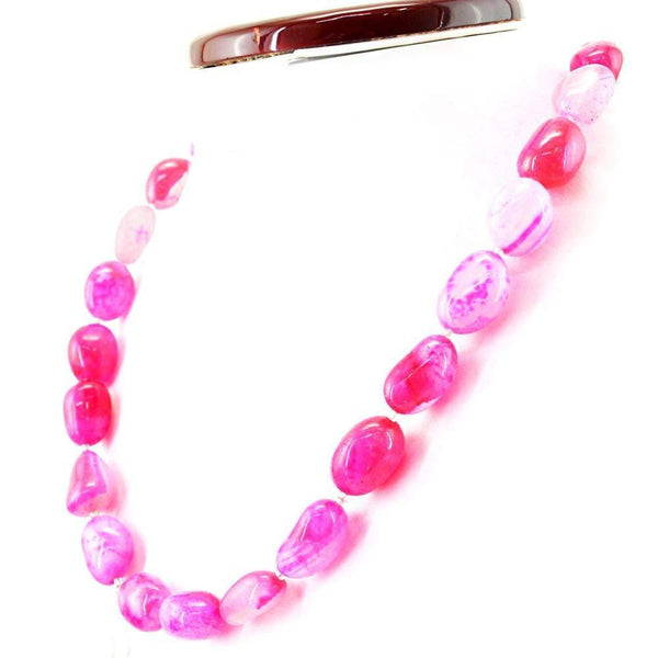 gemsmore:Genuine Natural Pink Onyx Necklace Untreated Beads