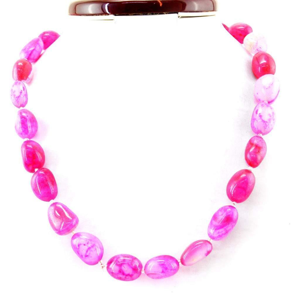 gemsmore:Genuine Natural Pink Onyx Necklace Untreated Beads