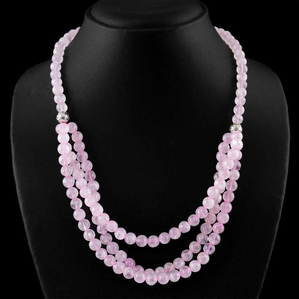 gemsmore:Genuine Natural Pink Rose Quartz Necklace Round Shape Untreated Single Strand Beads