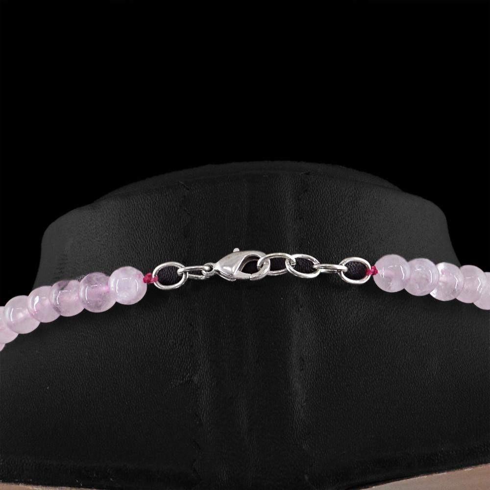 gemsmore:Genuine Natural Pink Rose Quartz Necklace Round Shape Untreated Single Strand Beads