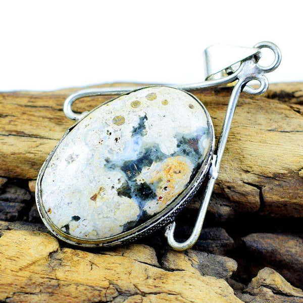 gemsmore:Genuine Ocean Jasper Tibet Silver Pendant