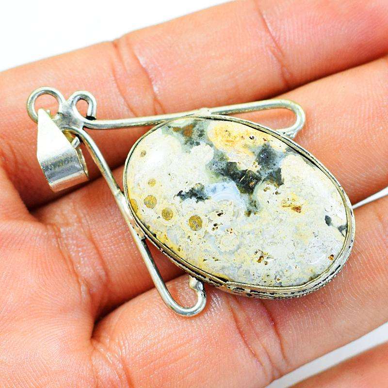 gemsmore:Genuine Ocean Jasper Tibet Silver Pendant