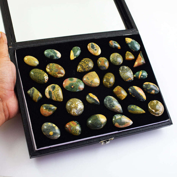 gemsmore:Genuine Ocean Jasper  Untreated Gemstone Cabochon Lot