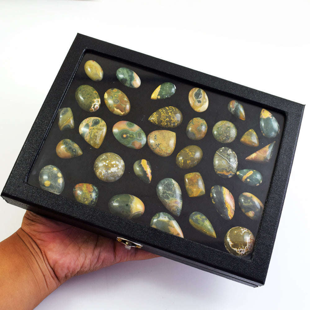 gemsmore:Genuine Ocean Jasper  Untreated Gemstone Cabochon Lot